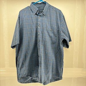 Scott Barber Shirt Black Plaid Short Sleeve Button Down Cotton Lightweight Large